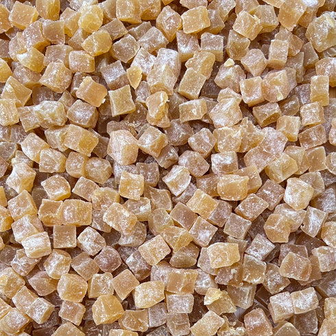 ORGANIC GINGER CUBES, lightly dusted, large